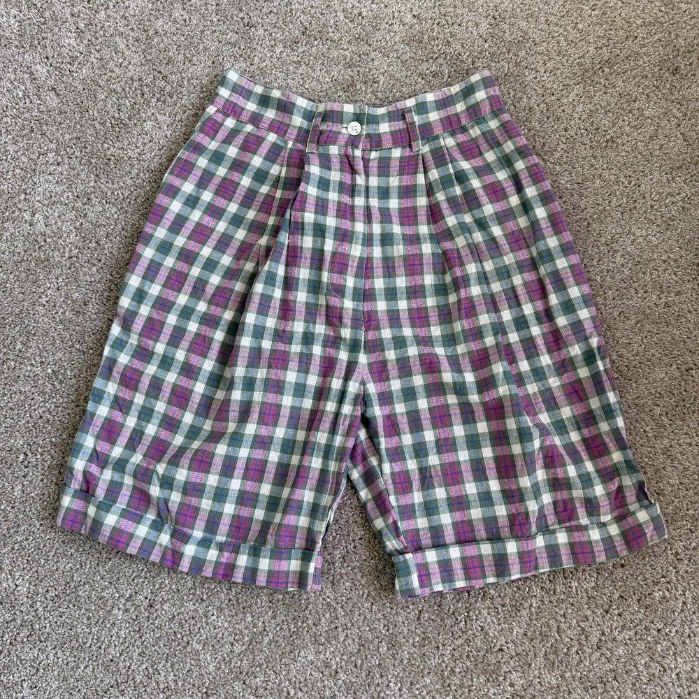 Vintage Kyoto Kasuals Shorts Girls 11 Multicolor Plaid Poplin Bermuda Pleated